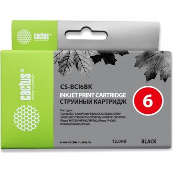 Струйный картридж CACTUS CS-BCI6BK (BCI-6BK) для Canon i905d, i950s, i960x, i965, i990, i9100, i9950, S800, S820, S900, S9000, iP600d, iP8500, JX500, MP750, MP760, BJC8200, черный, 12 мл Струйный картридж CACTUS CS-BCI6BK (BCI-6BK) для Canon i905d, i950s, i960x, i965, i990, i9100, i9950, S800, S820, S900, S9000, iP600d, iP8500, JX500, MP750, MP760, BJC8200, черный, 12 мл