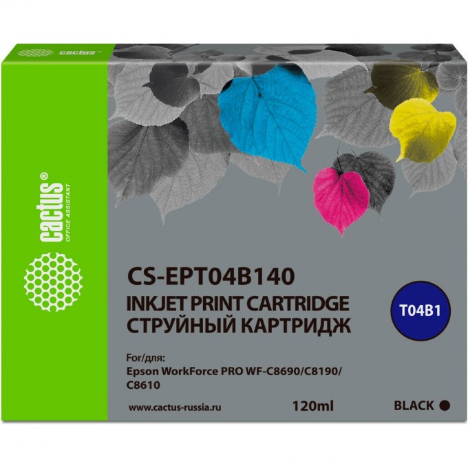 Струйный картридж CACTUS (C13T04B140) для Epson WorkForce Pro WF-C8190, WF-C8690, черный, 120 мл CS-EPT04B140 Струйный картридж CACTUS (C13T04B140) для Epson WorkForce Pro WF-C8190, WF-C8690, черный, 120 мл CS-EPT04B140