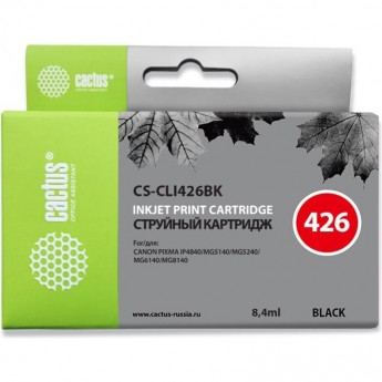 Струйный картридж CACTUS CS-CLI426BK (CLI-426Bk) для Canon Pixma iP4840, iP4940, iX6540, MG5140, MG5240, MG5340, MG6140, MG6240, MG8140, MG8240, MX714, MX884, MX894, для фото-печати, черный, 8,4 мл Струйный картридж CACTUS CS-CLI426BK (CLI-426Bk) для Canon Pixma iP4840, iP4940, iX6540, MG5140, MG5240, MG5340, MG6140, MG6240, MG8140, MG8240, MX714, MX884, MX894, для фото-печати, черный, 8,4 мл