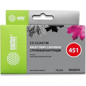 Струйный картридж CACTUS CS-CLI451M (CLI-451M) для Canon Pixma iP6840, iP7240, iP8740, iX6840, MG5440, MG5540, MG5640, MG6340, MG6440, MG6640, MG7140, MG7540, MX724, MX924, пурпурный, 10,2 мл Струйный картридж CACTUS CS-CLI451M (CLI-451M) для Canon Pixma iP6840, iP7240, iP8740, iX6840, MG5440, MG5540, MG5640, MG6340, MG6440, MG6640, MG7140, MG7540, MX724, MX924, пурпурный, 10,2 мл