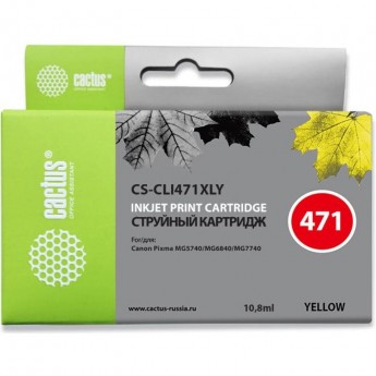 Струйный картридж CACTUS CS-CLI471XLY (CLI-471XLY) для Canon Pixma MG5740, MG6840, MG7740, TS5040, TS6040, TS8040, TS9040, желтый, 10,8 мл Струйный картридж CACTUS CS-CLI471XLY (CLI-471XLY) для Canon Pixma MG5740, MG6840, MG7740, TS5040, TS6040, TS8040, TS9040, желтый, 10,8 мл