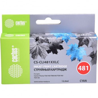 Струйный картридж CACTUS CS-CLI481XXLC (CLI-481C XXL) для Canon Pixma TR7540, TR8540, TS6140, TS8140, TS9140, TS704, голубой, 12 мл Струйный картридж CACTUS CS-CLI481XXLC (CLI-481C XXL) для Canon Pixma TR7540, TR8540, TS6140, TS8140, TS9140, TS704, голубой, 12 мл