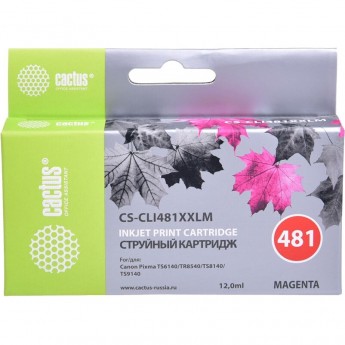 Струйный картридж CACTUS CS-CLI481XXLM (CLI-481M XXL) для Canon Pixma TR7540, TR8540, TS6140, TS8140, TS9140, TS704, пурпурный, 12 мл Струйный картридж CACTUS CS-CLI481XXLM (CLI-481M XXL) для Canon Pixma TR7540, TR8540, TS6140, TS8140, TS9140, TS704, пурпурный, 12 мл
