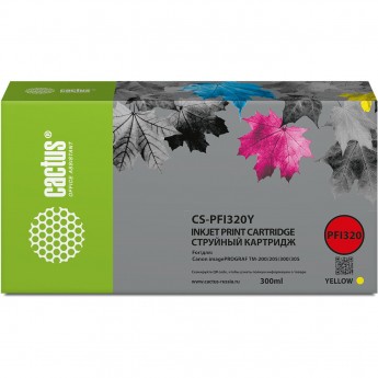 Струйный картридж CACTUS CS-PFI320Y для Canon imagePROGRAF TM-200, TM-200 MFP L24ei, TM-205, TM-300, желтый, 300 мл Струйный картридж CACTUS CS-PFI320Y для Canon imagePROGRAF TM-200, TM-200 MFP L24ei, TM-205, TM-300, желтый, 300 мл