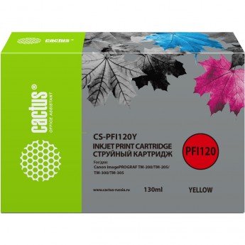 Струйный картридж CACTUS CS-PFI120Y для Canon imagePrograf TM-200, TM-205, TM-300, TM-305, желтый, 130 мл Струйный картридж CACTUS CS-PFI120Y для Canon imagePrograf TM-200, TM-205, TM-300, TM-305, желтый, 130 мл