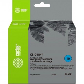Струйный картридж CACTUS CS-C4844 (HP 10) для HP Business Inkjet 1000, 1100, 1200, 2200, 2300, 2600, 2800, черный, 72 мл Струйный картридж CACTUS CS-C4844 (HP 10) для HP Business Inkjet 1000, 1100, 1200, 2200, 2300, 2600, 2800, черный, 72 мл