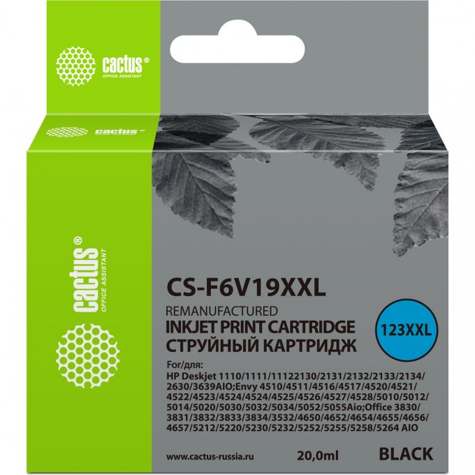 Струйный картридж CACTUS (HP 123XL) для HP DeskJet 1110, 1111, 1112, 2130, увеличенной емкости, черный, 20 мл CS-F6V19XXL Струйный картридж CACTUS (HP 123XL) для HP DeskJet 1110, 1111, 1112, 2130, увеличенной емкости, черный, 20 мл CS-F6V19XXL