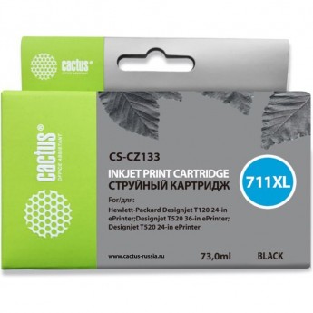Струйный картридж CACTUS CS-CZ133 (HP 711) для HP DesignJet T120, T520 A0, T520 A1, увеличенной емкости, черный, 73 мл Струйный картридж CACTUS CS-CZ133 (HP 711) для HP DesignJet T120, T520 A0, T520 A1, увеличенной емкости, черный, 73 мл