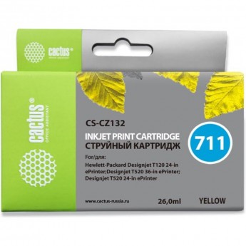 Струйный картридж CACTUS CS-CZ132 (HP 711) для HP DesignJet T120, T520 A0, T520 A1, увеличенной емкости, желтый, 26 мл Струйный картридж CACTUS CS-CZ132 (HP 711) для HP DesignJet T120, T520 A0, T520 A1, увеличенной емкости, желтый, 26 мл