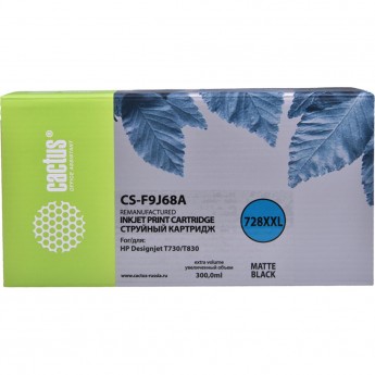Струйный картридж CACTUS CS-F9J68A (HP 728) для HP DesignJet T730, T830, увеличенной емкости, черный матовый, 300 мл Струйный картридж CACTUS CS-F9J68A (HP 728) для HP DesignJet T730, T830, увеличенной емкости, черный матовый, 300 мл