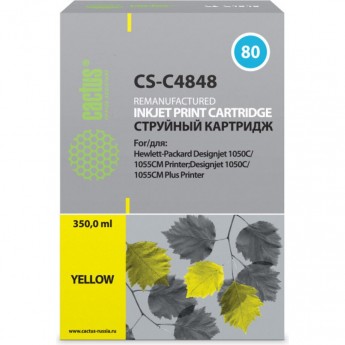 Струйный картридж CACTUS CS-C4848 (HP 80) для HP DesignJet 1000 series, 1050, 1050c, 1050c Plus, 1055, 1055cm, 1055cm Plus, желтый, 350 мл Струйный картридж CACTUS CS-C4848 (HP 80) для HP DesignJet 1000 series, 1050, 1050c, 1050c Plus, 1055, 1055cm, 1055cm Plus, желтый, 350 мл
