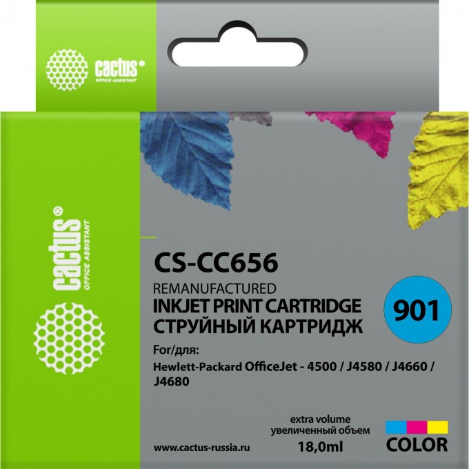 Струйный картридж CACTUS (HP 901) для HP OfficeJet 4500 series, G540a, G540g, G540n, J4524, J4535, J4580, J4624, J4660, J4680, цветной, 18 мл CS-CC656 Струйный картридж CACTUS (HP 901) для HP OfficeJet 4500 series, G540a, G540g, G540n, J4524, J4535, J4580, J4624, J4660, J4680, цветной, 18 мл CS-CC656