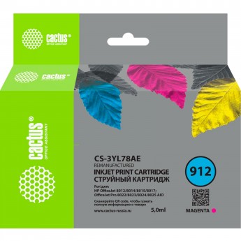 Струйный картридж CACTUS CS-3YL78AE (HP 912) для HP OfficeJet 8010, 8012, 8013, 8014, 8015, 8020, 8025, пурпурный, 5 мл Струйный картридж CACTUS CS-3YL78AE (HP 912) для HP OfficeJet 8010, 8012, 8013, 8014, 8015, 8020, 8025, пурпурный, 5 мл
