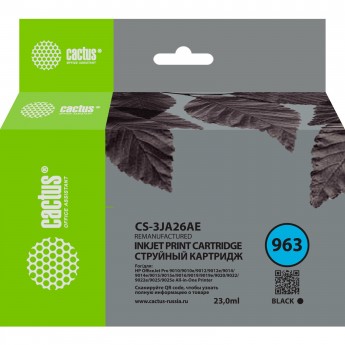 Струйный картридж CACTUS CS-3JA26AE (HP 963) для HP OfficeJet 9010, 9012, 9013, 9014, 9015, 9016, 9019, 9020, 9025, черный, 23 мл Струйный картридж CACTUS CS-3JA26AE (HP 963) для HP OfficeJet 9010, 9012, 9013, 9014, 9015, 9016, 9019, 9020, 9025, черный, 23 мл