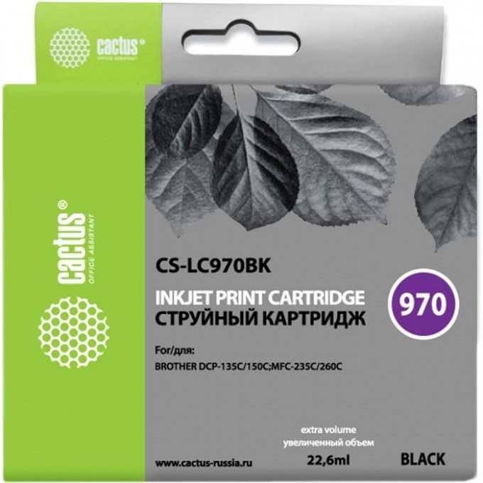 Струйный картридж CACTUS (LC970BK) для принтеров Brother DCP 135, DCP 135c, DCP 150, DCP 150c, DCP 153c, DCP 157c, DCP 750cn, MFC 235, MFC 235c, MFC 260, MFC 260c, черный, 22,6 мл CS-LC970BK Струйный картридж CACTUS (LC970BK) для принтеров Brother DCP 135, DCP 135c, DCP 150, DCP 150c, DCP 153c, DCP 157c, DCP 750cn, MFC 235, MFC 235c, MFC 260, MFC 260c, черный, 22,6 мл CS-LC970BK