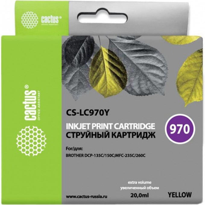Струйный картридж CACTUS (LC970Y) для принтеров Brother DCP 135, DCP 135c, DCP 150, DCP 150c, DCP 153c, DCP 157c, DCP 750cn, MFC 235, MFC 235c, MFC 260, MFC 260c, желтый, 20 мл CS-LC970Y Струйный картридж CACTUS (LC970Y) для принтеров Brother DCP 135, DCP 135c, DCP 150, DCP 150c, DCP 153c, DCP 157c, DCP 750cn, MFC 235, MFC 235c, MFC 260, MFC 260c, желтый, 20 мл CS-LC970Y