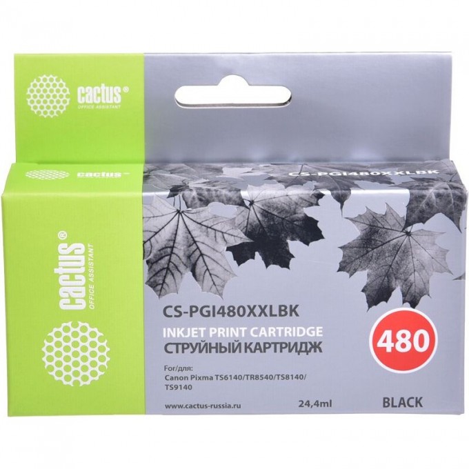 Струйный картридж CACTUS (PGI-480PGBK XXL) для Canon Pixma TR7540, TR8540, TS6140, TS8140, TS9140, TS704, черный, 24,4 мл CS-PGI480XXLBK Струйный картридж CACTUS (PGI-480PGBK XXL) для Canon Pixma TR7540, TR8540, TS6140, TS8140, TS9140, TS704, черный, 24,4 мл CS-PGI480XXLBK
