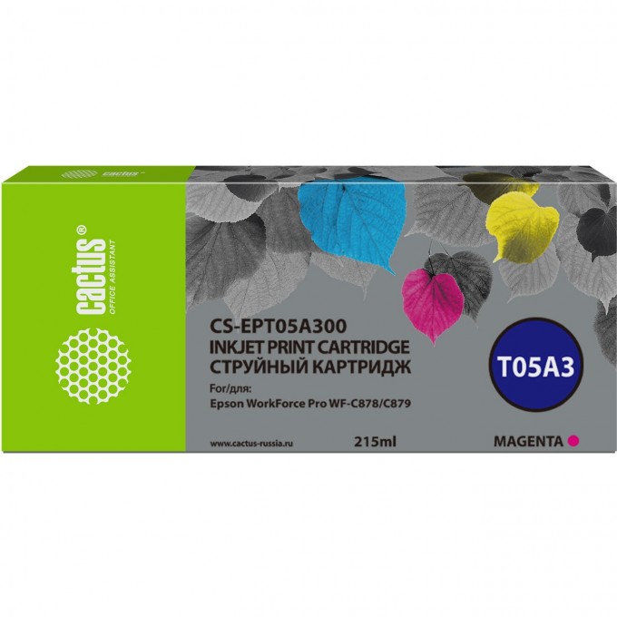 Струйный картридж CACTUS (T05A3) для Epson WorkForce Pro WF-C878, C879, пурпурный, 215 мл CS-EPT05A300 Струйный картридж CACTUS (T05A3) для Epson WorkForce Pro WF-C878, C879, пурпурный, 215 мл CS-EPT05A300