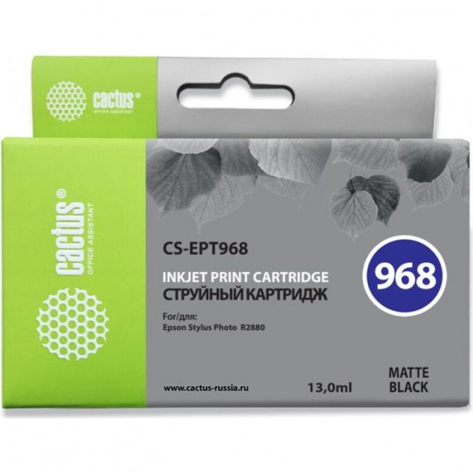 Струйный картридж CACTUS (T0968) для принтеров Epson Stylus Photo R2880, черный матовый, 13 мл CS-EPT968 Струйный картридж CACTUS (T0968) для принтеров Epson Stylus Photo R2880, черный матовый, 13 мл CS-EPT968