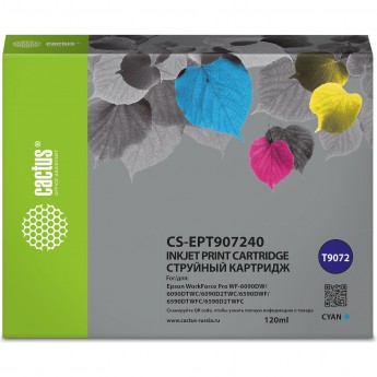 Струйный картридж CACTUS CS-EPT907240 (T9072) для Epson WorkForce WF-6090DW, WF-6590DWF Pro, голубой, 120 мл Струйный картридж CACTUS CS-EPT907240 (T9072) для Epson WorkForce WF-6090DW, WF-6590DWF Pro, голубой, 120 мл