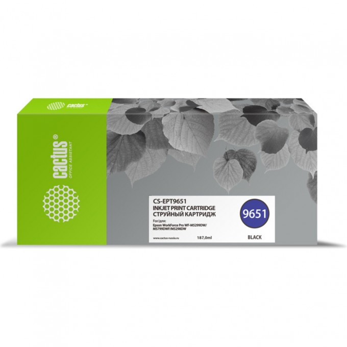 Струйный картридж CACTUS (T9651) для Epson WorkForce Pro WF-M5299dw, M5799dwf, черный, 187 мл CS-EPT9651 Струйный картридж CACTUS (T9651) для Epson WorkForce Pro WF-M5299dw, M5799dwf, черный, 187 мл CS-EPT9651