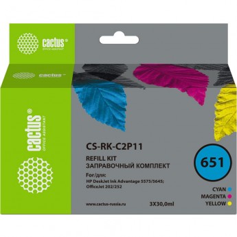 Заправочный набор CACTUS CS-RK-C2P11 №651 для HP DJ 5575, 5645, голубой, пурпурный, желтый, 3x30 мл