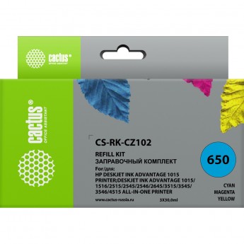 Заправочный набор CACTUS CS-RK-CZ102 для HP DeskJet 2515,DeskJet 3515; Ink Advantage 1015, 4515 eAiO, многоцветный, 3*30ml